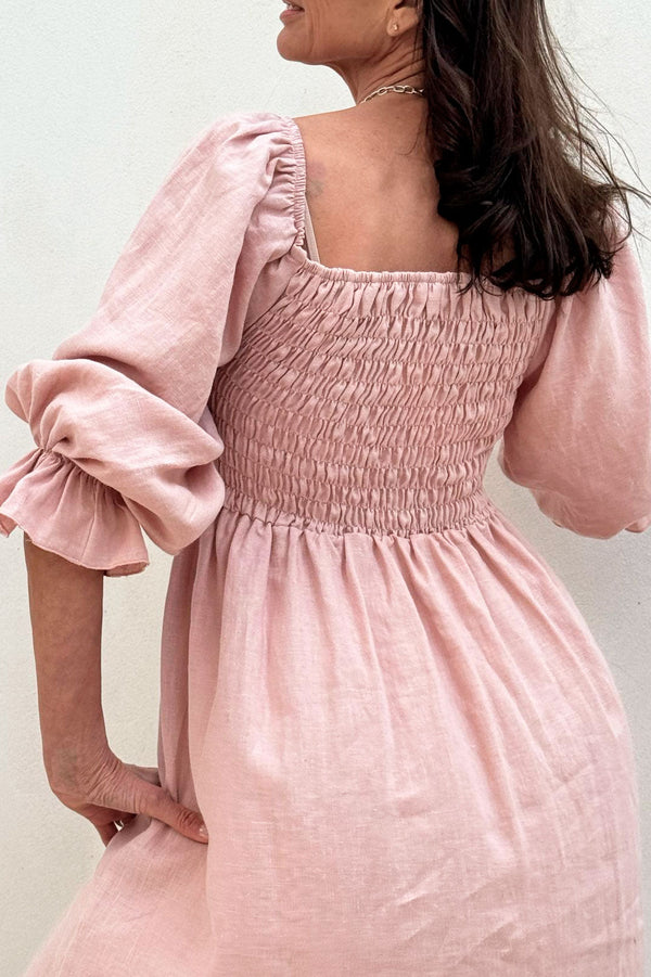 Antoinette linen dress, sorbet pink