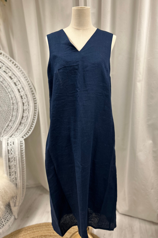 Ariel linen dress, navy