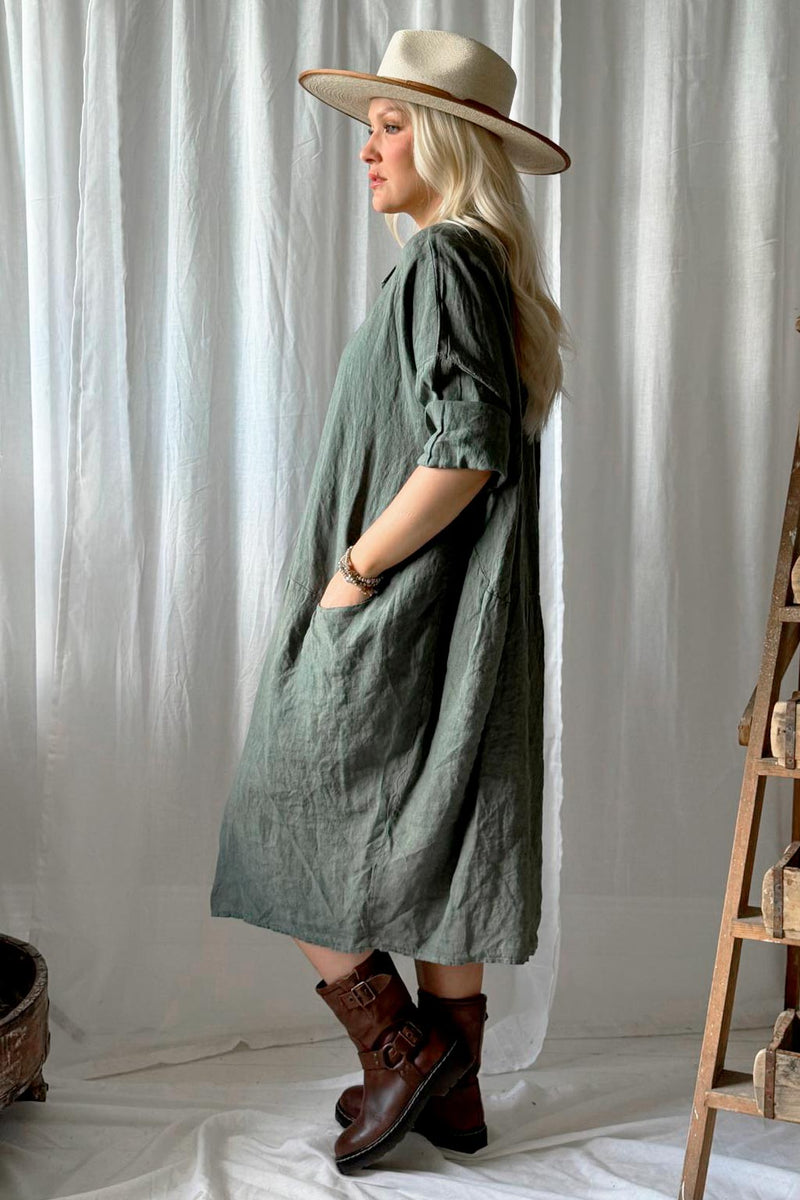 Artist shirt dress, camo green