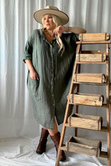 Artist shirt dress, camo green