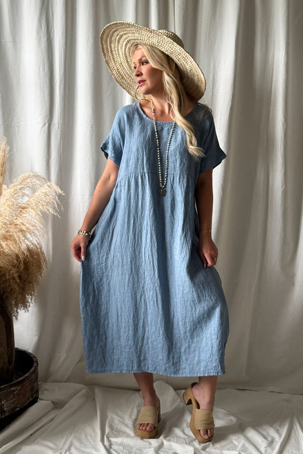 Astrid linen dress, denim blue