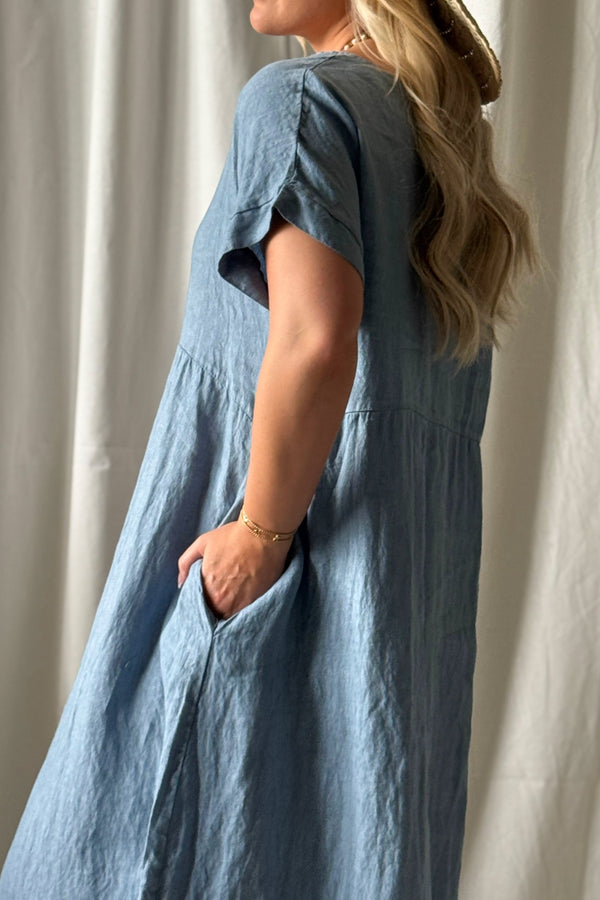 Astrid linen dress, denim blue