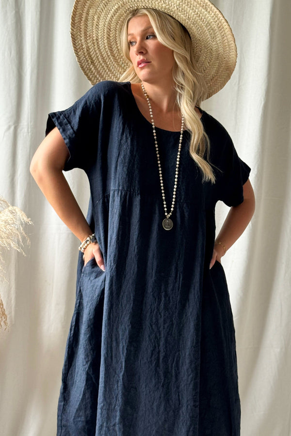 Astrid linen dress, navy