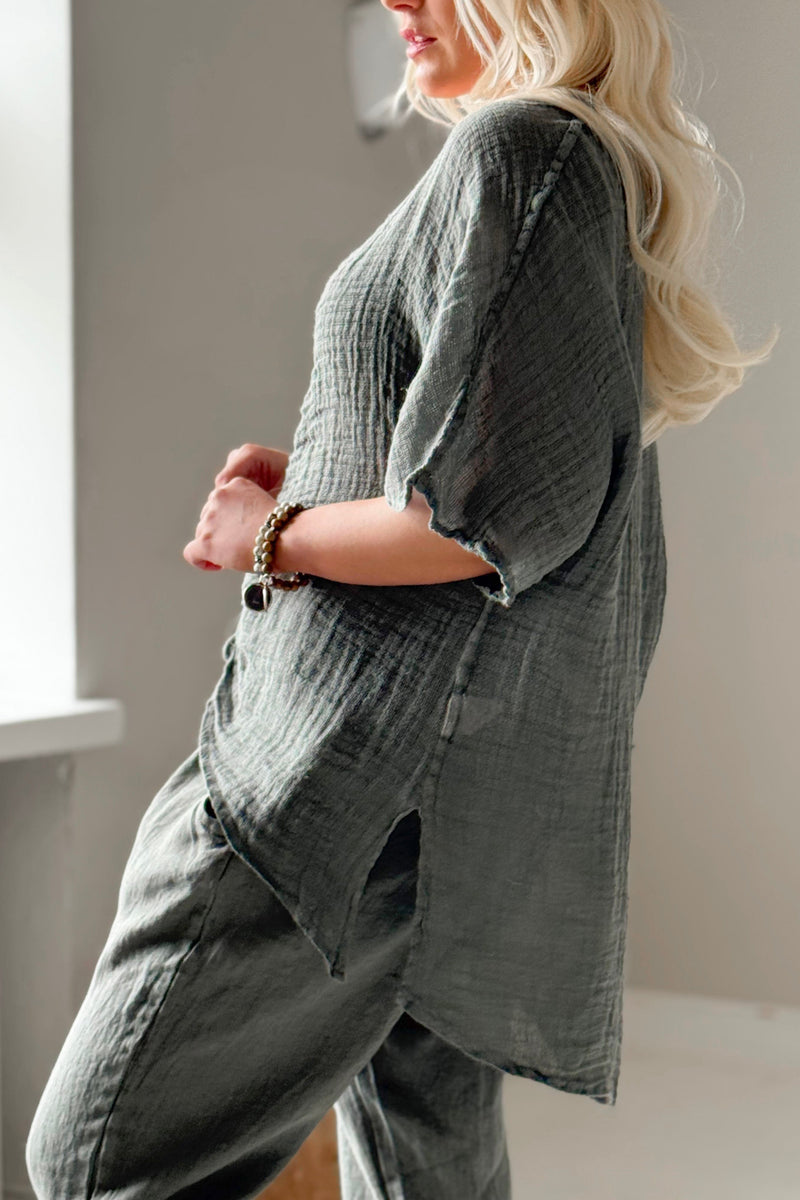 Azura linen top, camo