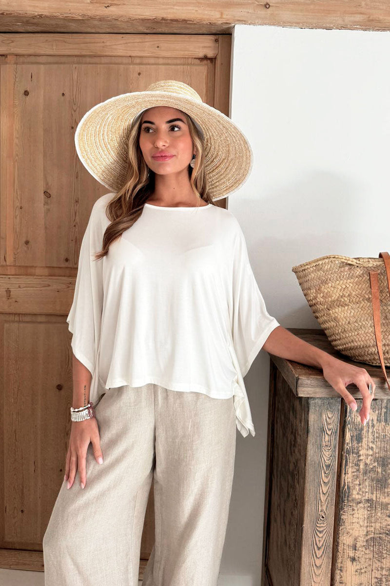 Bamboo cape blouse, white