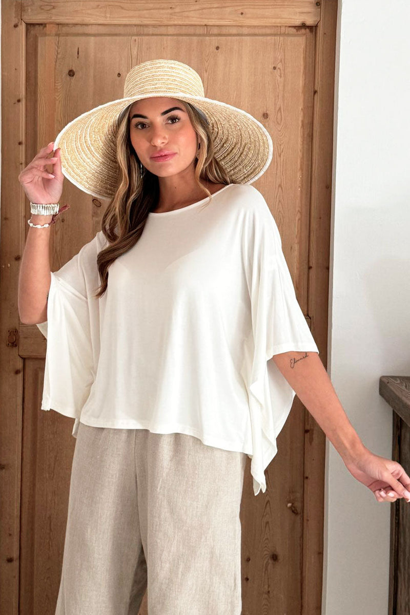 Bamboo cape blouse, white