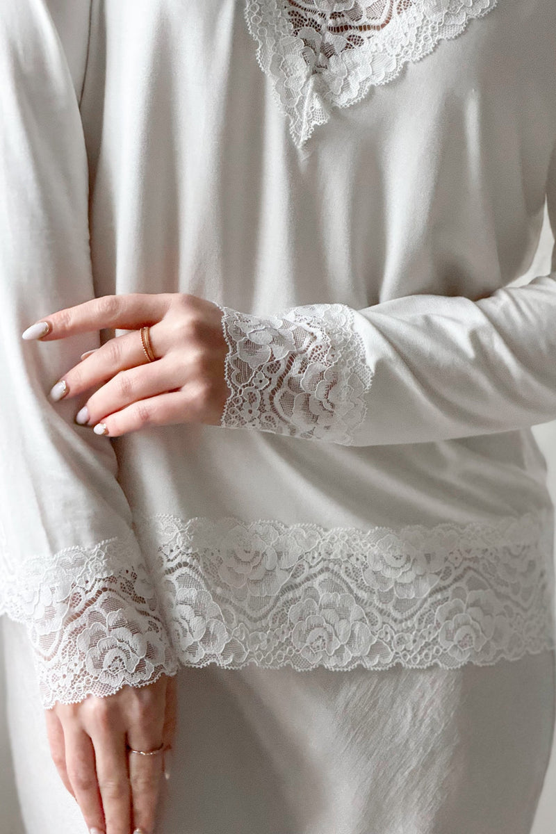 Bamboo Lace Divine long-sleeved shirt, white