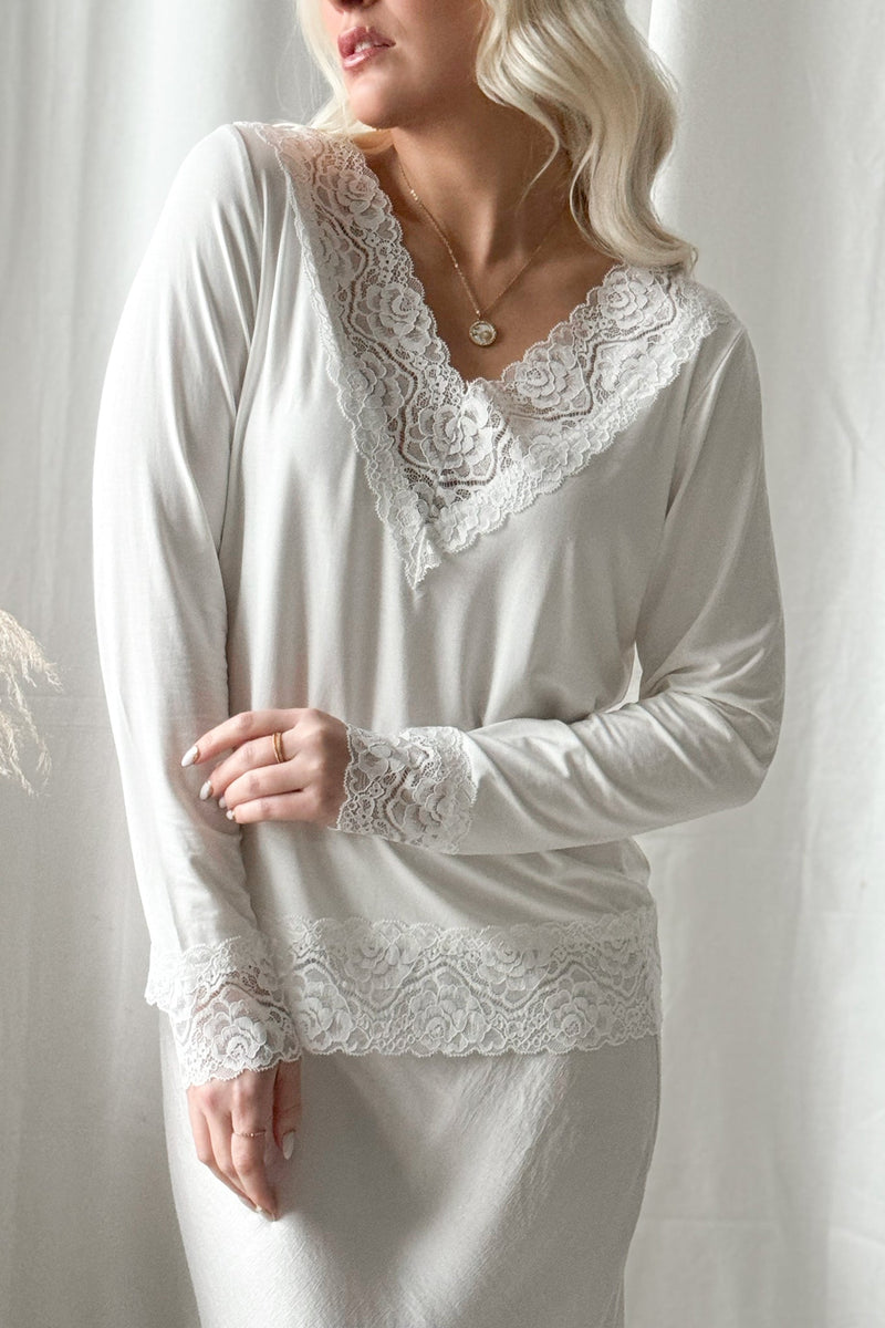 Bamboo Lace Divine long-sleeved shirt, white