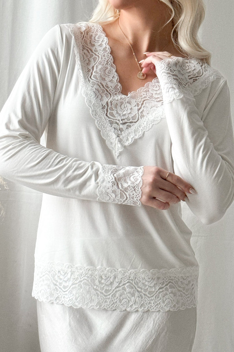 Bamboo Lace Divine long-sleeved shirt, white