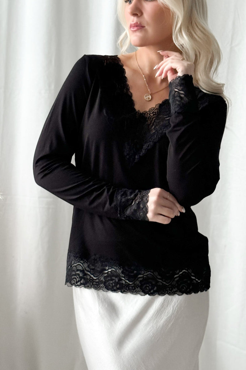 Bamboo Lace Divine long-sleeved shirt, black