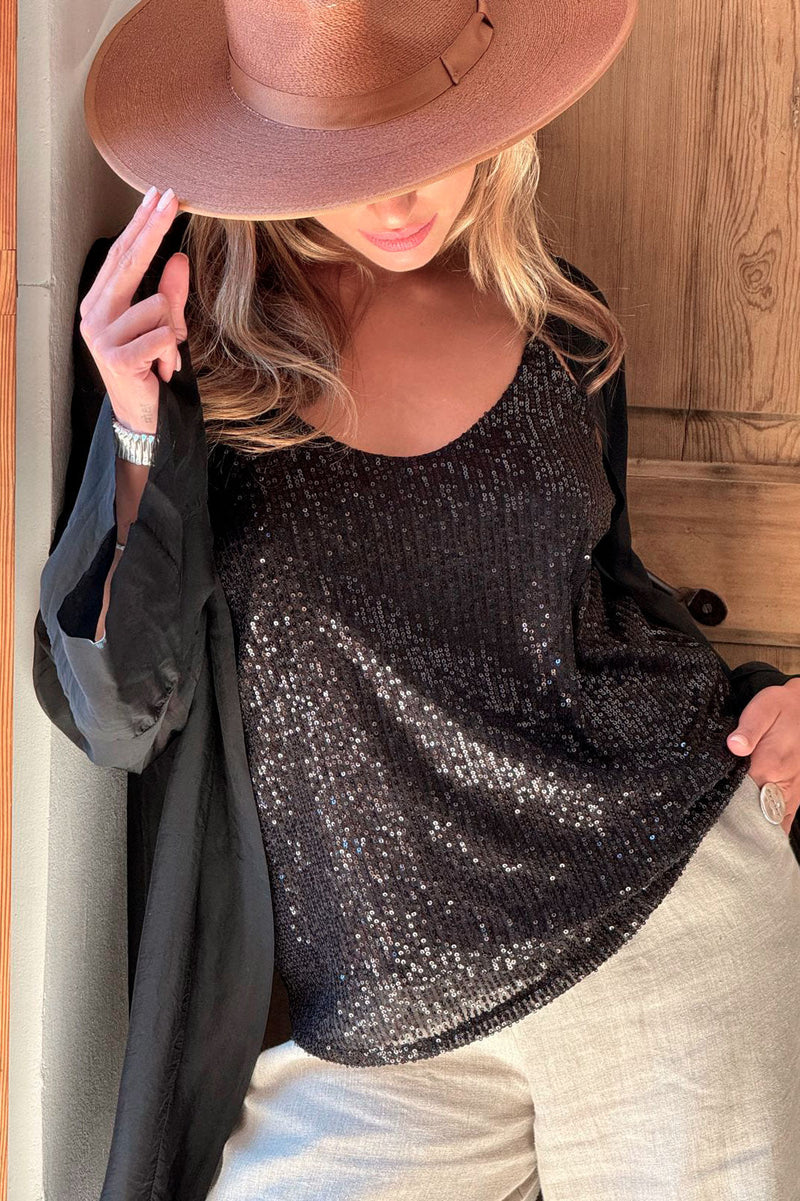 Becky sequin top, black