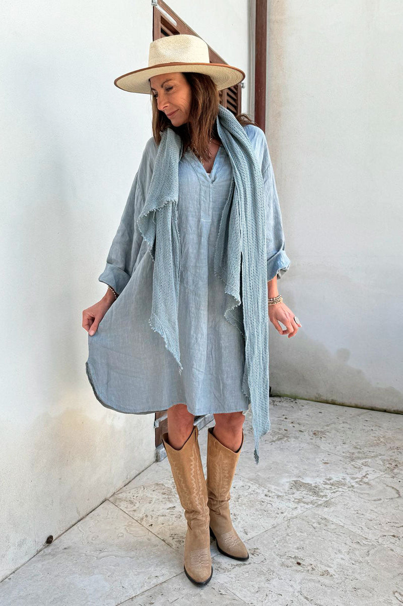 Belmont linen kaftan, smokey blue