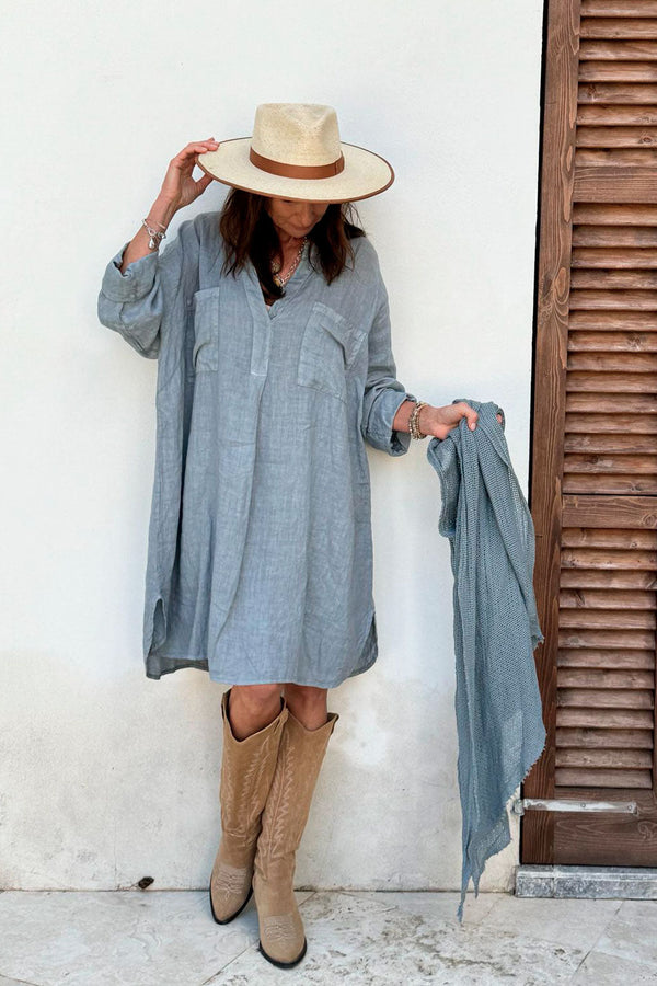 Belmont linen kaftan, smokey blue