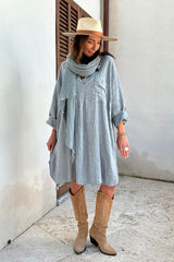 Belmont linen kaftan, smokey blue