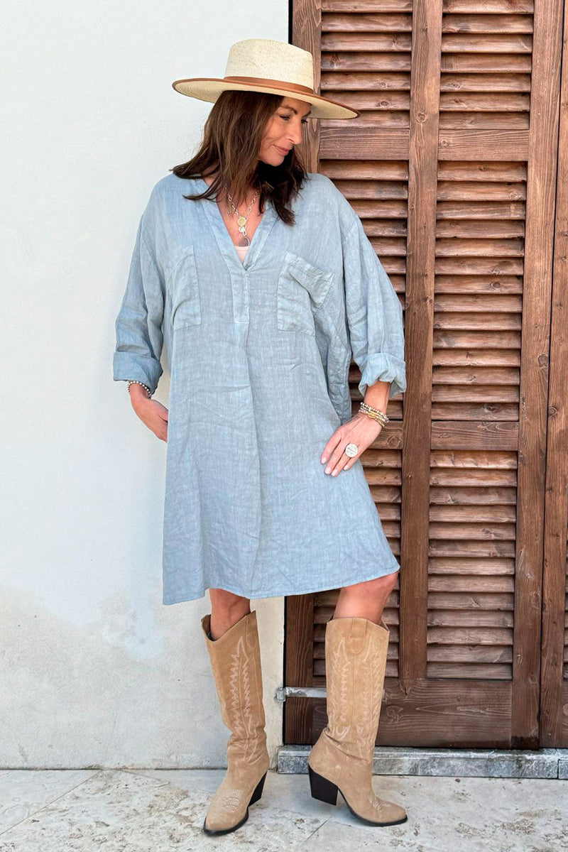 Belmont linen kaftan, smokey blue