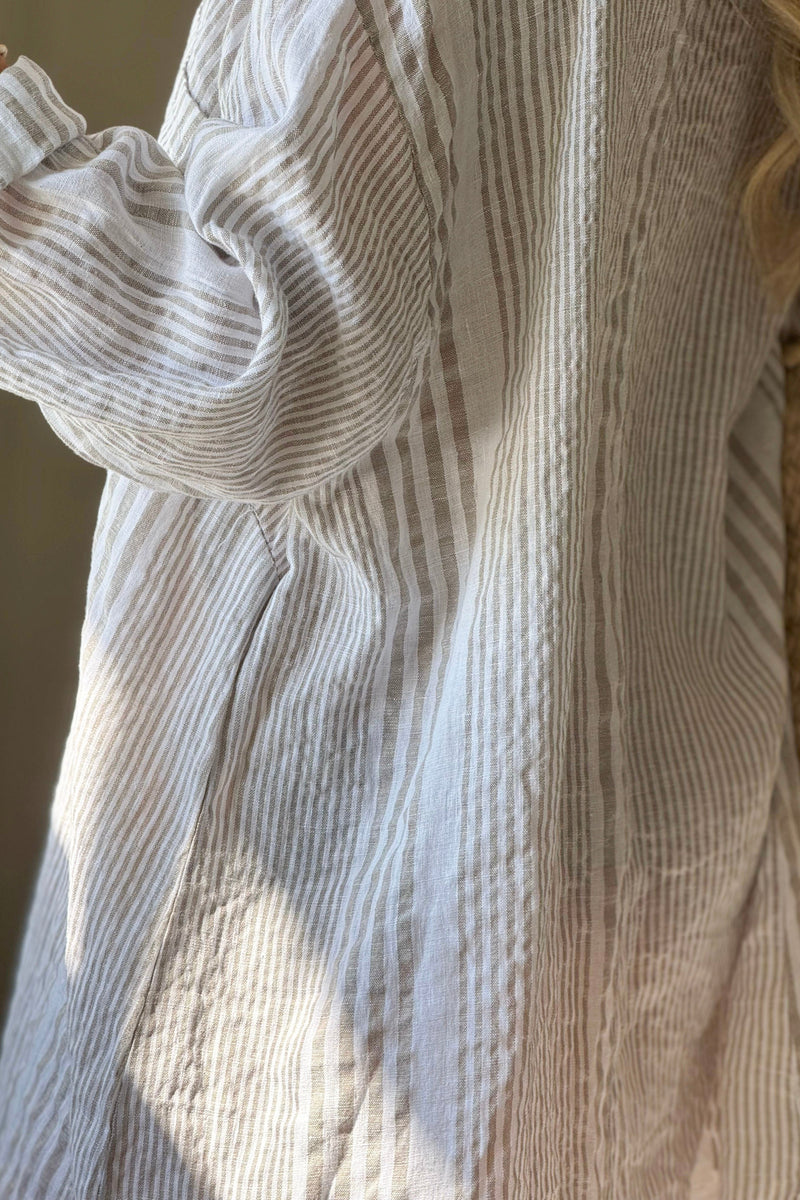 Belmont pellavakaftaani, beige capri stripe