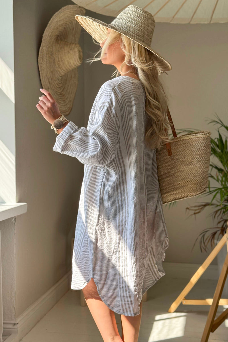 Belmont pellavakaftaani, beige capri stripe