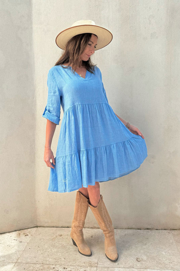 Bethany linen dress, heavenly blue