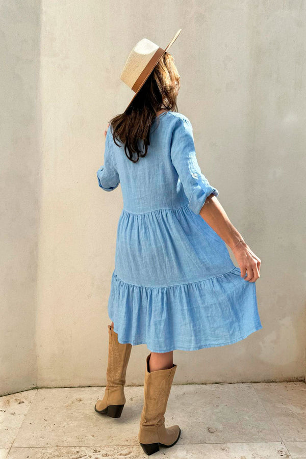 Bethany linen dress, heavenly blue