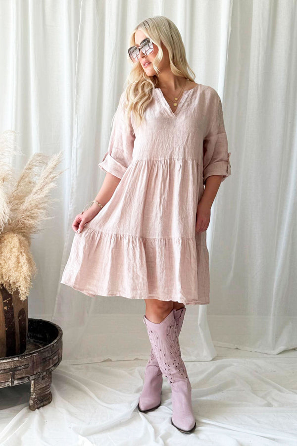 Bethany linen dress, light pink