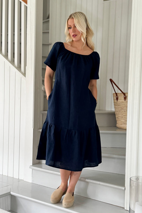Bocca linen dress, navy