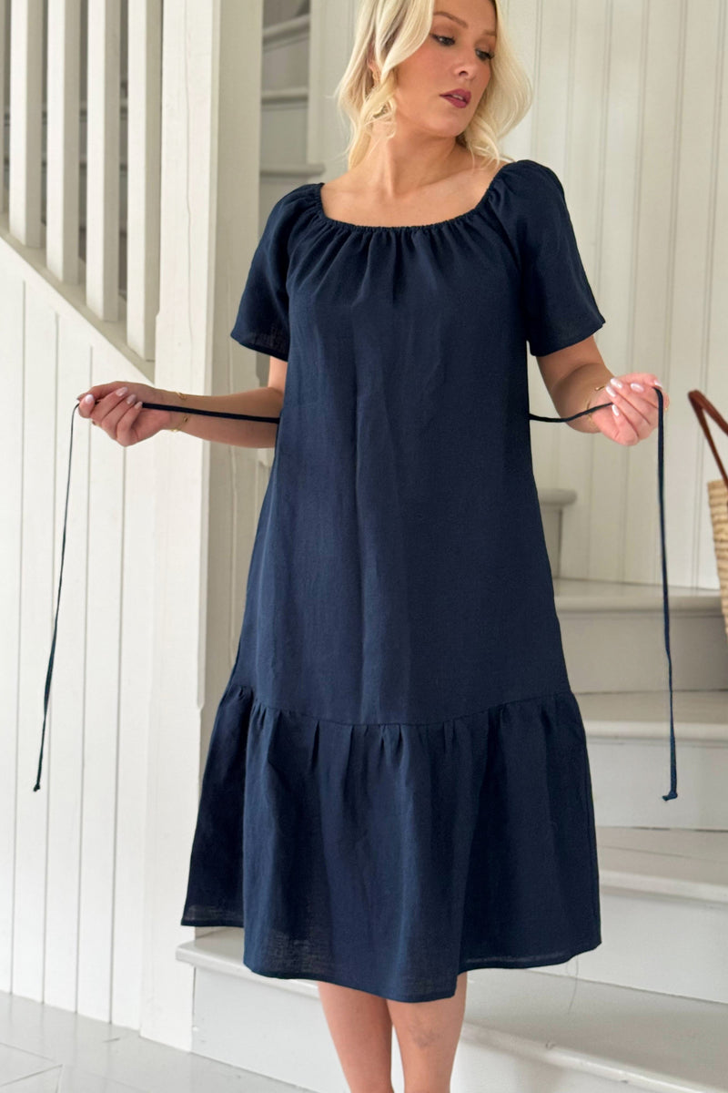 Bocca linen dress, navy