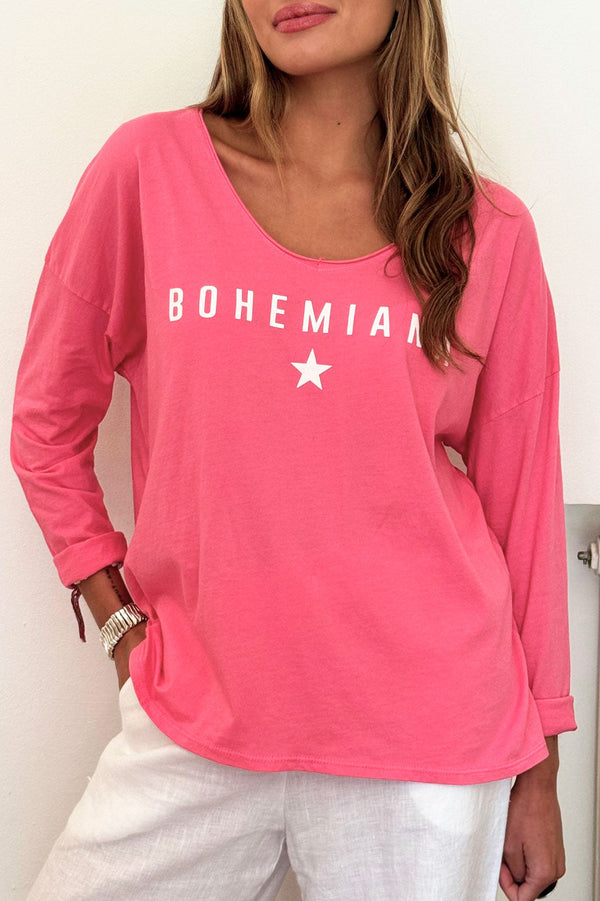 Bohemiana star pitkähihainen t-paita, miami pink