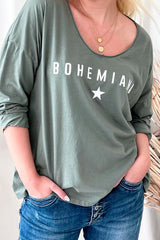 Bohemiana star long sleeve top, khaki