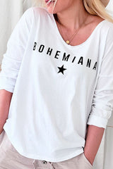 Bohemiana star long sleeve top, white