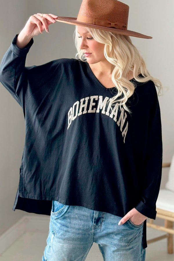 Bohemiana glitter long-sleeved shirt, black