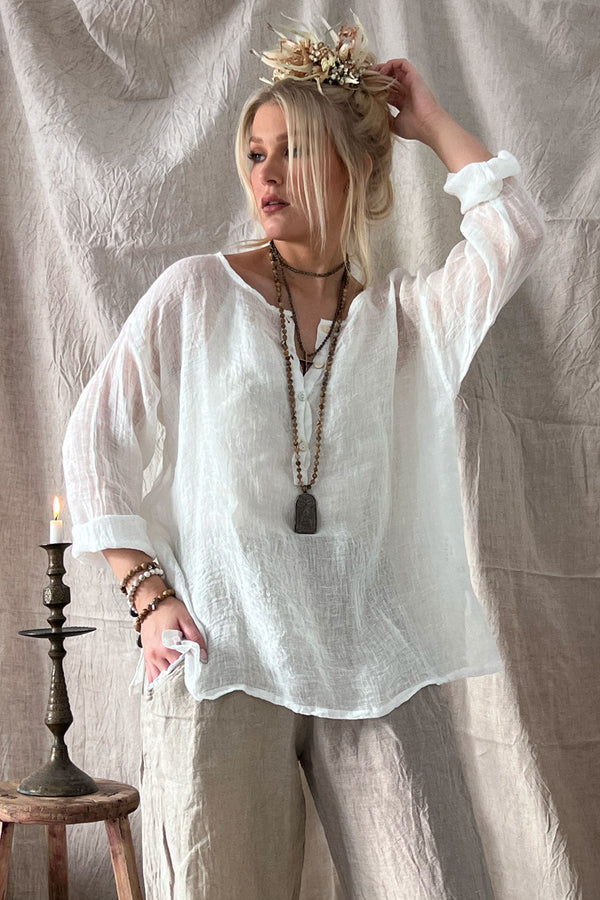 Boho buttons linen shirt, off white