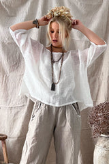 Boho linen shirt, off white