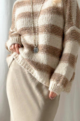 Boucle raitaneule, luonnonvalkoinen/beige