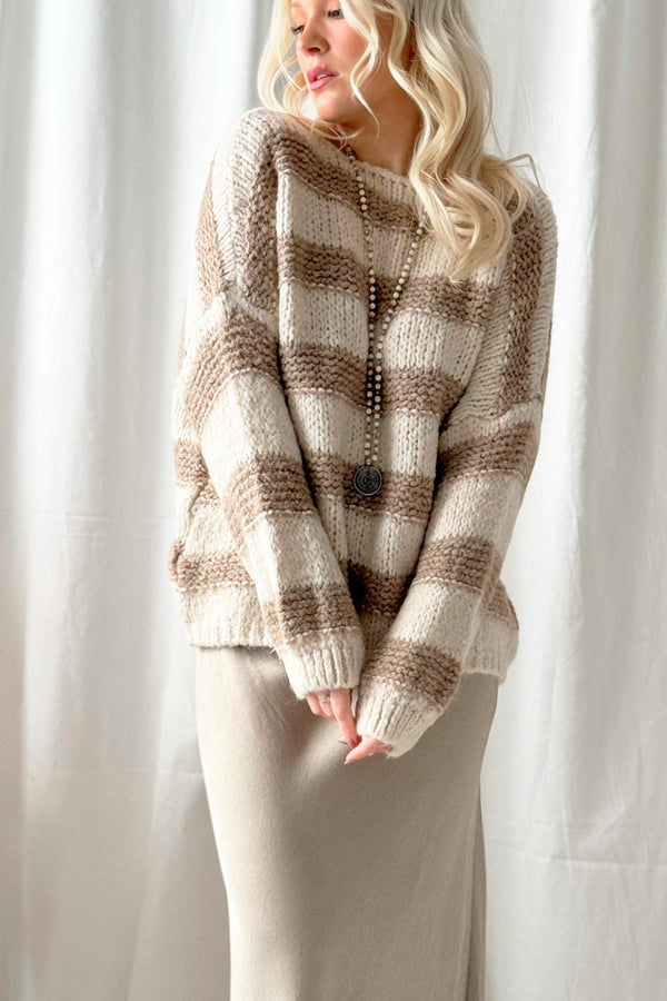 Boucle stripe jumper, off white/beige