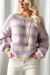 Boucle striped jumper, offwhite/lilac