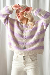 Boucle striped jumper, offwhite/lilac