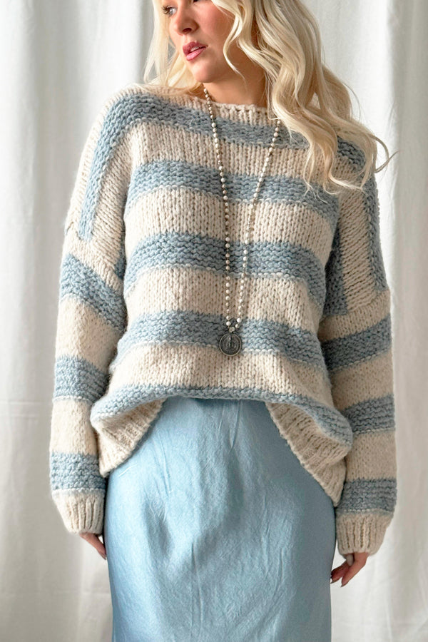 Boucle stripe jumper, off white/sky blue