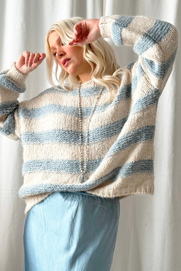 Boucle stripe jumper, off white/sky blue