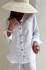 Boyfriend linen blouse, white