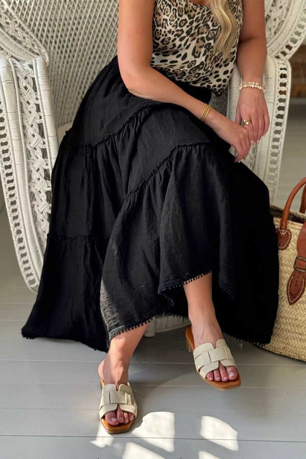 Calliente linen skirt, black