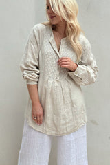 Candy linen shirt, sand embroidery