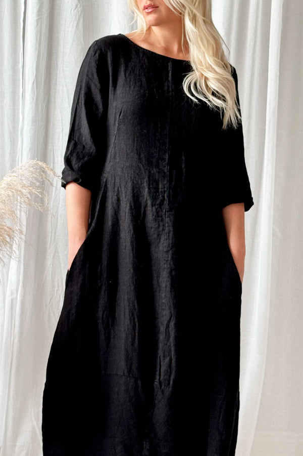 Carmolina linen dress, black