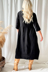 Carmolina linen dress, black