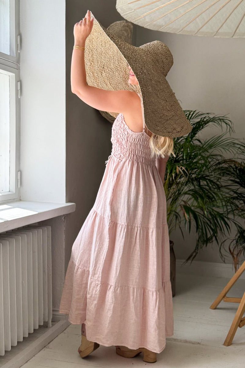 Casablanca linen dress, light pink rose