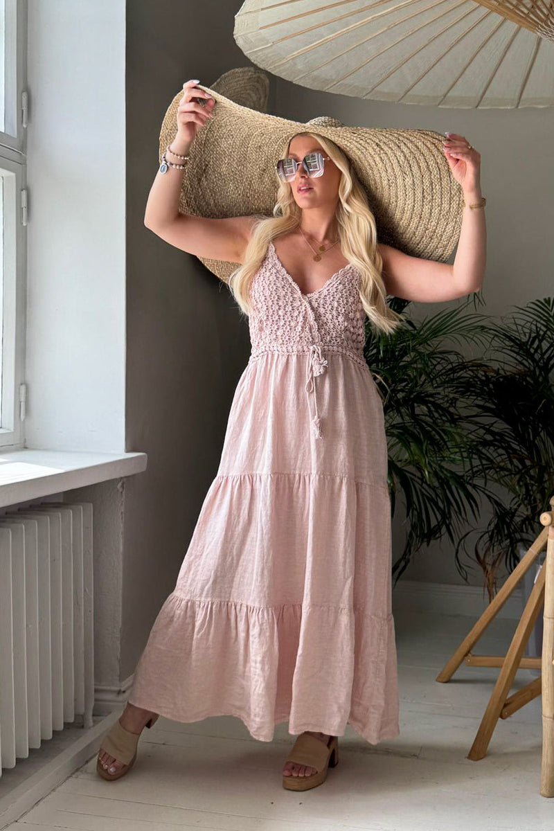 Casablanca linen dress, light pink rose