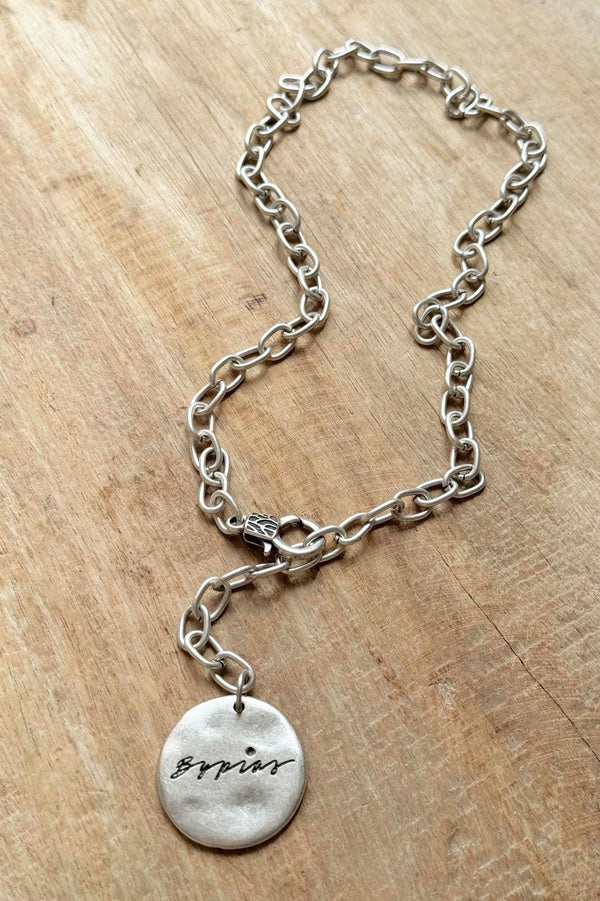 Chain plate necklace, silver