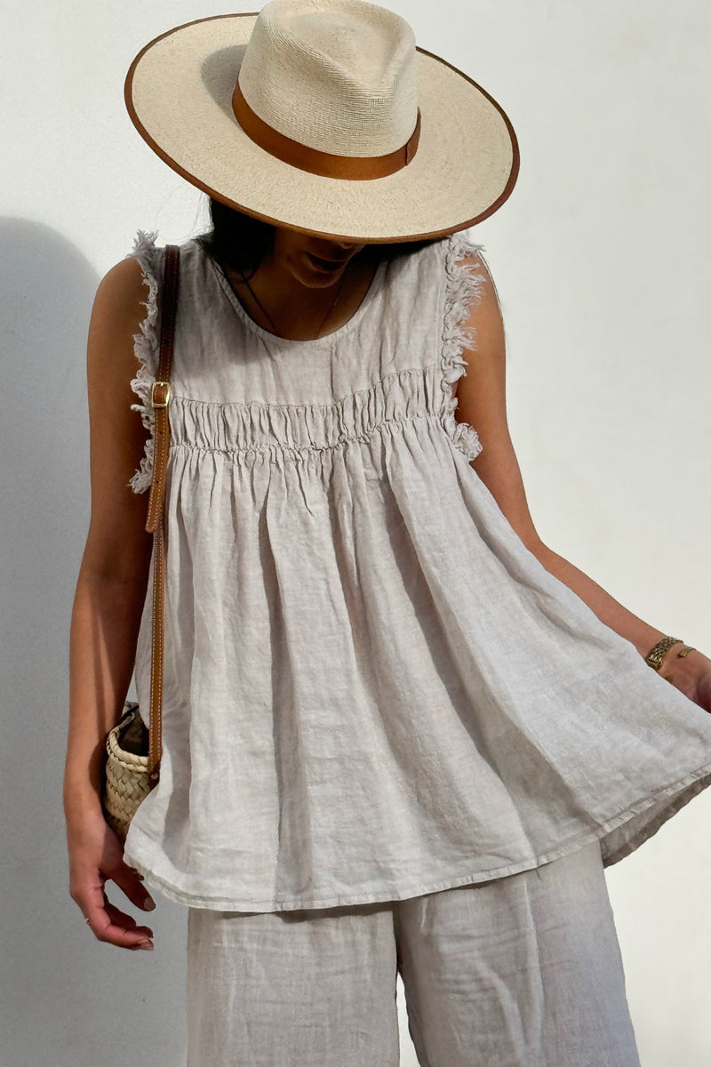 Chantel linen top, sand