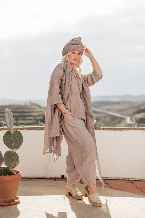 Boho mesh linen scarf, sand