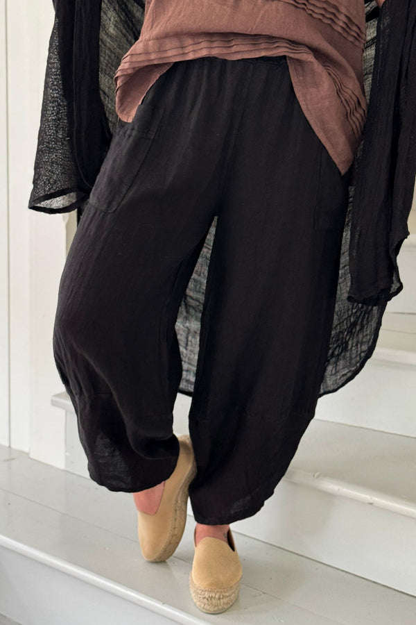 Cocoon linen pants, black