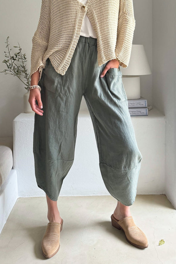 Cocoon linen pants, camo